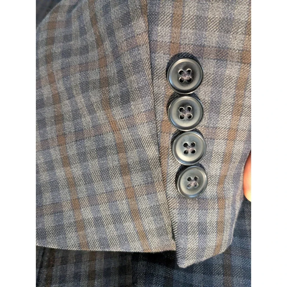 Peter Millar Mens Plaid Blazer Sport Coat Jacket 44T Navy Brown‎ Wool
